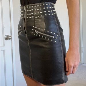 High waisted Topshop faux leather - Studded black skirt - size 2